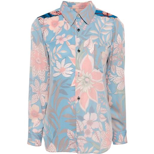 Comme Des Garçons floral-print inside-out shirt - blu