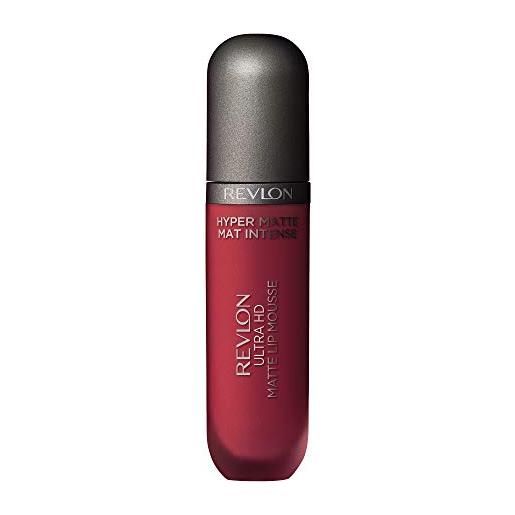 Revlon ultra hd lip mousse hyper matte tinta labbra, formula cremosa e leggera, effetto ultra opaco, red hot 815-5.9 ml