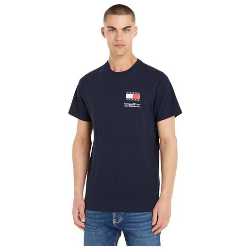 Tommy Hilfiger tommy jeans t-shirt maniche corte uomo essential flag tee slim fit, blu (dark night navy), xl