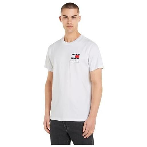 Tommy Hilfiger tommy jeans t-shirt maniche corte uomo essential flag tee slim fit, bianco (white), l