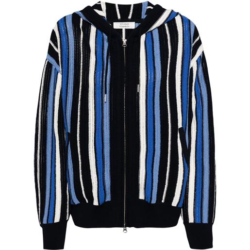 STUDIO TOMBOY striped knit cotton-blend hoodie - blu