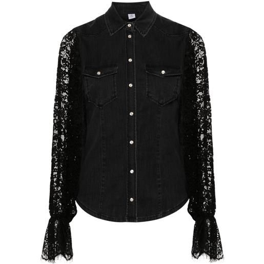 LIU JO lace-sleeves denim shirt - 87378 den. Black lace p