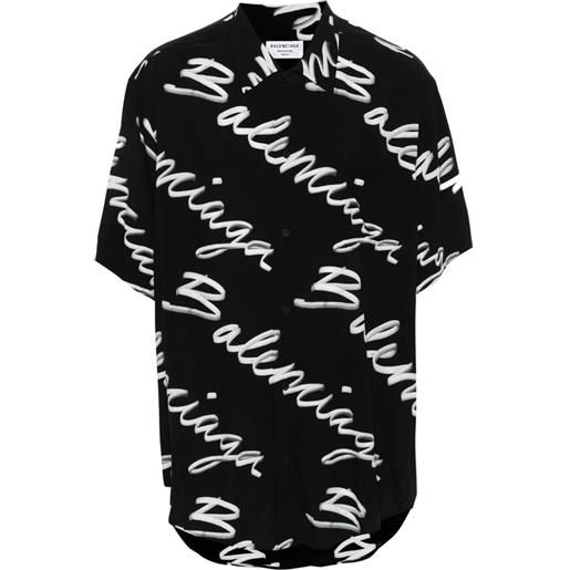 Balenciaga logo-print poplin shirt - nero