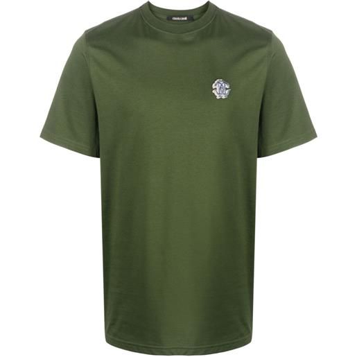 Roberto Cavalli t-shirt con ricamo mirror snake - verde