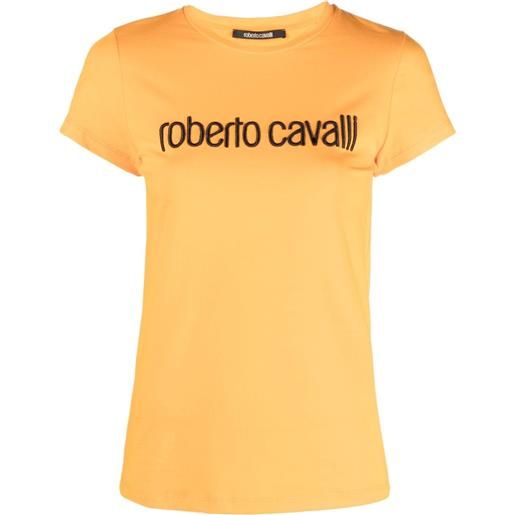 Roberto Cavalli t-shirt girocollo con ricamo - arancione