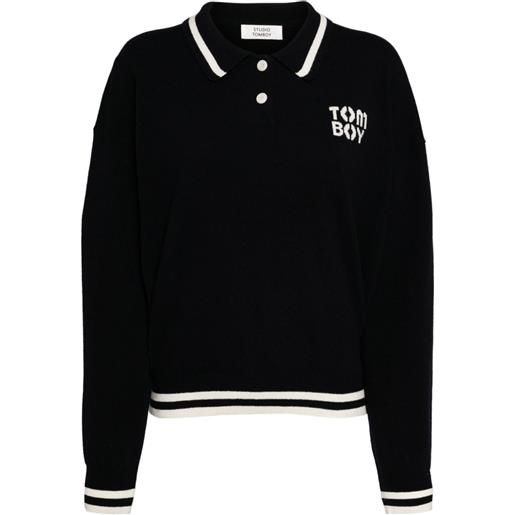 STUDIO TOMBOY logo-intarsia knitted polo shirt - blu