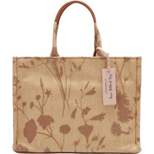 Coccinelle borsa a mano in rafia stampa shadow linea never without bag straw shadow print