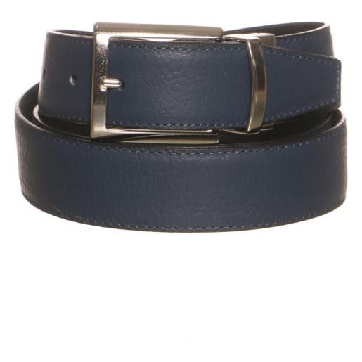 Leather Trend diego - cintura reversibile liscia blu e nero in vera pelle di cervo double fast