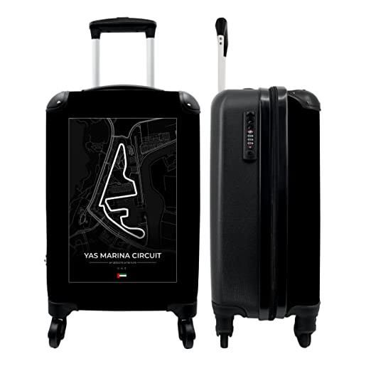 NoBoringSuitcases.com® valigia trolley bagaglio a mano valigie piccole con 4 ruote - pista - circuito yas marina - formula 1 - sport - bianco e nero - bagaglio a bordo