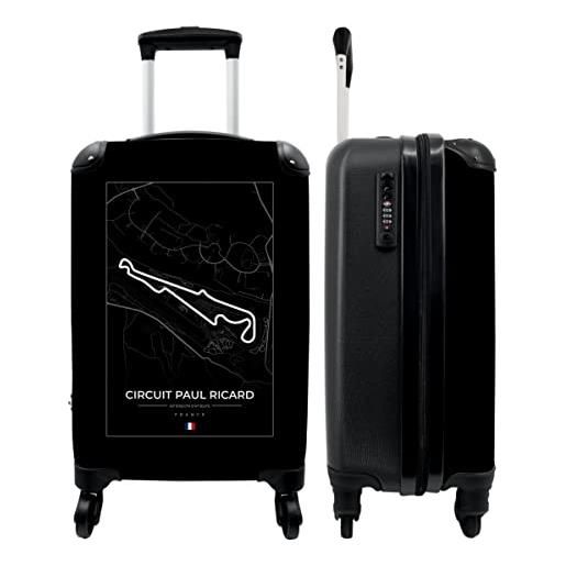 NoBoringSuitcases.com® valigia trolley bagaglio a mano piccola valigia da viaggio con 4 ruote - pista da corsa - circuito paul richard - f1 - bianco e nero - francia - bagaglio da tavola