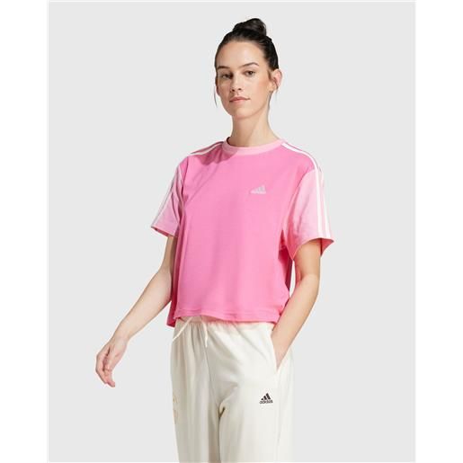 Adidas t-shirt essentials 3-stripes single jersey crop rosa donna