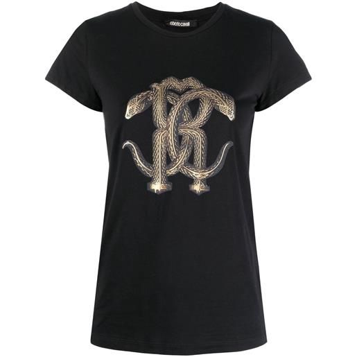 Roberto Cavalli t-shirt con stampa mirror snake - nero