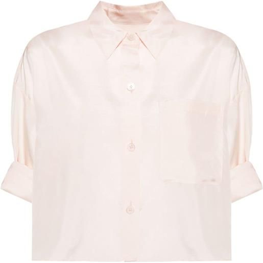 TWP folded-sleeve cropped silk shirt - rosa
