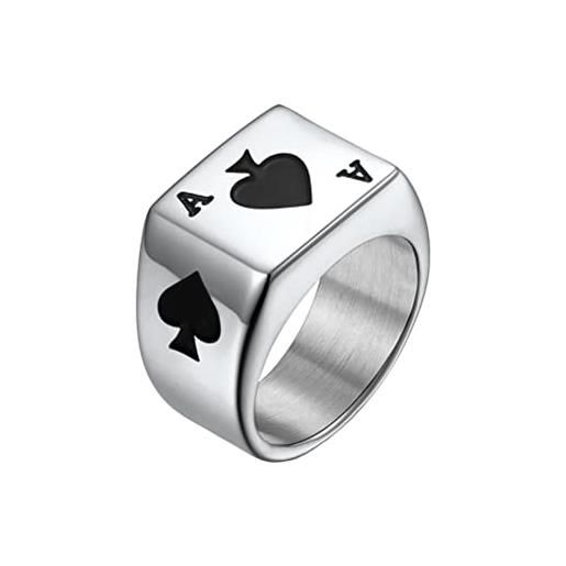PAURO uomo anello portafortuna per carte da poker con asso di picche in acciaio inossidabile dimensione argento 17