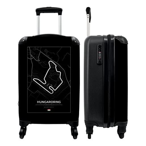 NoBoringSuitcases.com® valigia bagaglio a mano trolley case valigia da viaggio piccola con 4 ruote - pista - sport - hungaroring - f1 - bianco e nero - trolley da viaggio