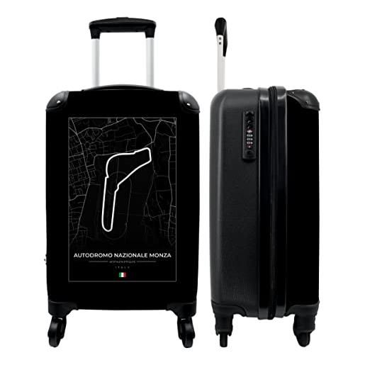 NoBoringSuitcases.com® valigia trolley bagaglio a mano piccola valigia da viaggio con 4 ruote - pista - formula 1 - autodromo nazionale monza - corse - bianco e nero - valigia cabina