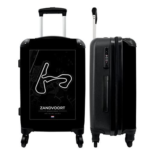 NoBoringSuitcases.com® valigia grande - f1 - circuito - zandvoort - paesi bassi - bianco e nero - chiusura a combinazione tsa - trolley rigido 4 ruote - 90 litri - valigia da viaggio - 66 cm