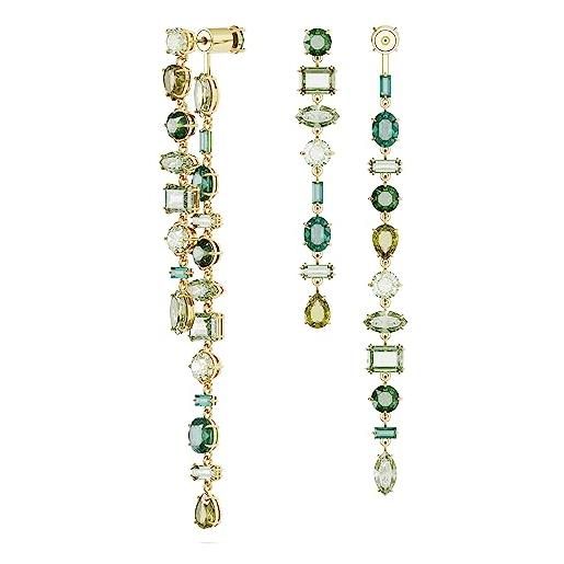Swarovski gema orecchini pendenti extra lunghi, con cristalli Swarovski a taglio misto, design asimmetrico, placcatura in tonalità oro, verde