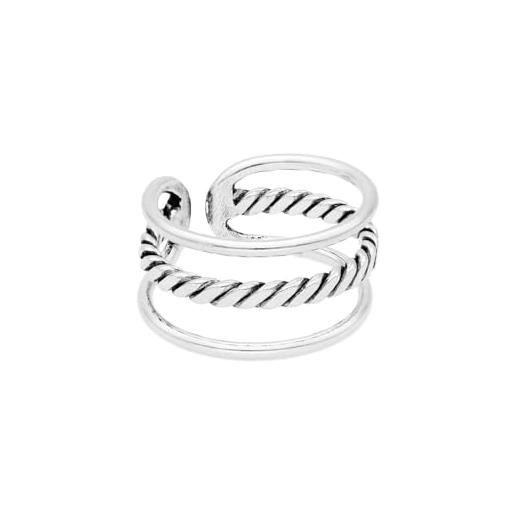 San Saru anello a tre strisce lisce e intrecciate in argento 925 - anello aperto e regolabile per donna/ragazza - anello tanika