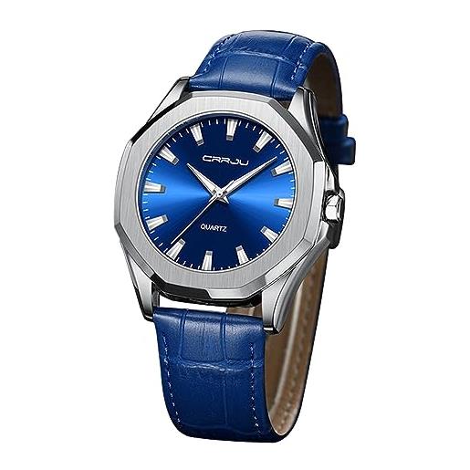 FORSINING orologio da uomo alla moda, con quadrante analogico al quarzo, cinturino in pelle, casual, da lavoro, impermeabile, luminoso, blu