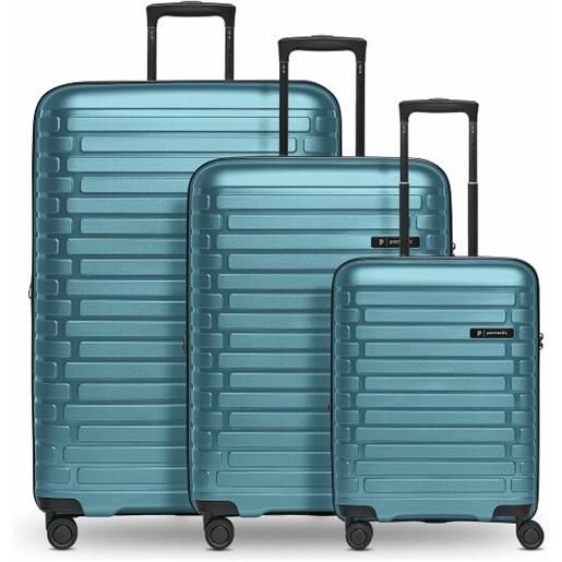 Pactastic collection 04 the three set + 4 ruote set di valigie 3 pezzi con piega di espansione blu