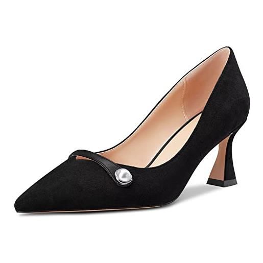 Castamere donna chunky blocco medio tacco heel a punta slip-on pumps da matrimonio ufficio 6.5 cm heels nero 38 eu