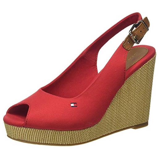 Tommy Hilfiger espadrillas wedge donna iconic elena sling back wedge tacco a zeppa, rosso (primary red), 38 eu