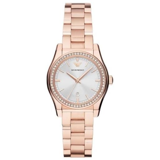 Emporio Armani orologio per le donne, movimento a tre lancette con data, orologio in acciaio inossidabile con cassa da 32 mm, oro rosa (rose gold)