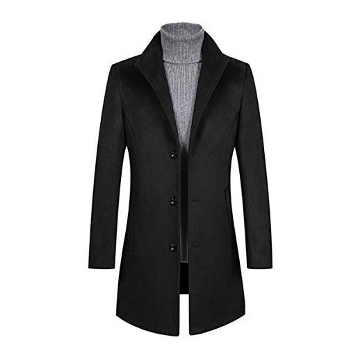 Allthemen trench da uomo colletto alla coreana cappotto di lana casual coat lungo invernale cappotto monopetto 802# nero xxl