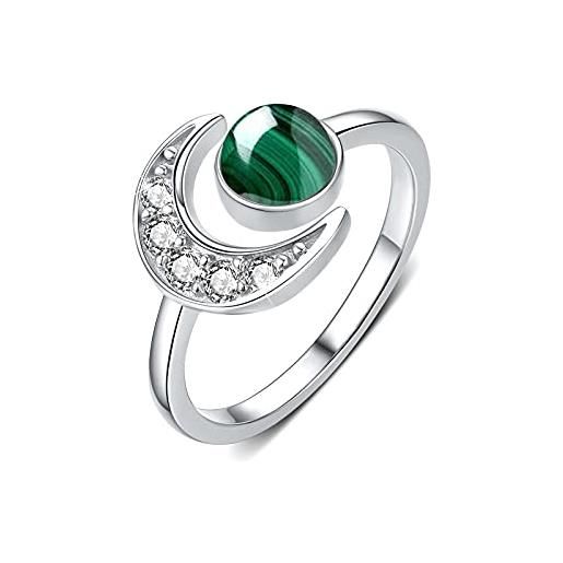 CUOKA MIRACLE anello luna con zirconi, argento 925 anello malachite donne, anelli aperti regolabili con malachite arcobaleno per donne ragazze
