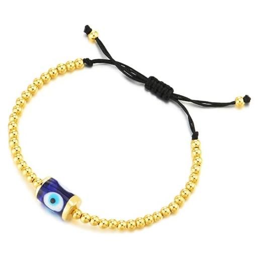 COOLSTEELANDBEYOND colore oro perlina chain braccialetto con protezione malocchio, per donna, regolabile