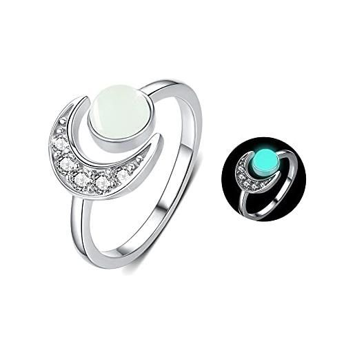 CUOKA MIRACLE anello luna con zirconi, argento 925 anello con pietra luminosa, anelli aperti regolabili con pietra luminosa per donne ragazze