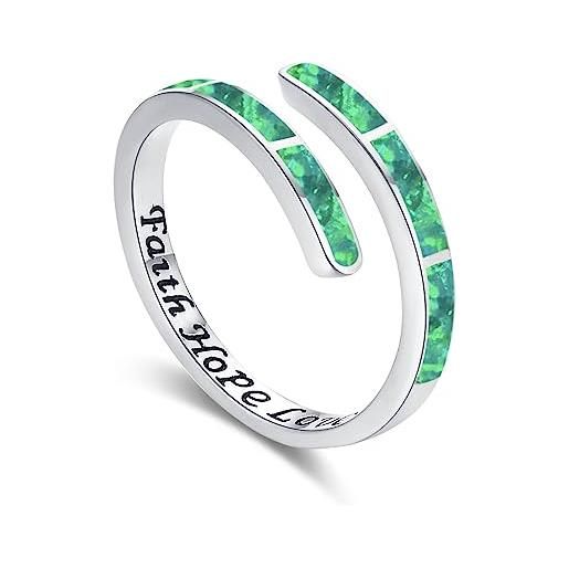 Twoowl fede amore speranza anello anello in argento sterling 925 verde opale anello regolabile opale gioielli per donne ragazze compleanno, argento sterling
