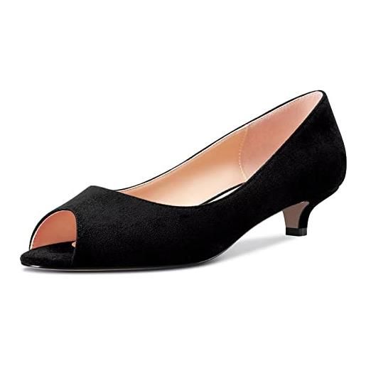 Castamere donna basso gattini tacco heel aperte sulla punta sandali slip-on da matrimonio dress 3.5 cm heels nero scamosciato 39 eu