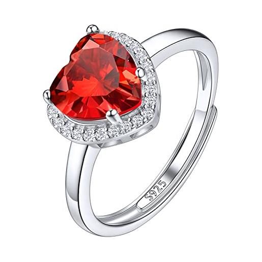 Suplight anello donna argento 925 con pietra cuore regolabile anello donna pietra rubino anello pietra rosa donna anello donna rosso luglio con confezione regalo
