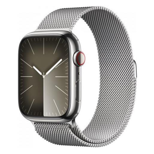 Apple watch 9 cell 45mm acc. Inoss. Argento. Loop milanese