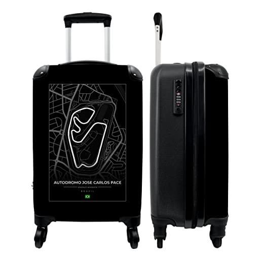 NoBoringSuitcases.com® valigia trolley bagaglio a mano valigie piccole con 4 ruote - pista - autódromo josé carlos pace - formula 1 - brasile - bianco e nero - bagaglio a bordo