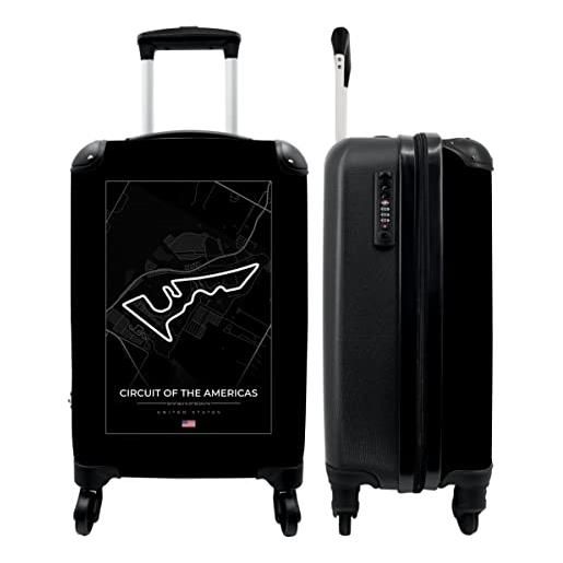 NoBoringSuitcases.com® valigia trolley bagaglio a mano piccola valigia da viaggio con 4 ruote - pista da corsa - f1 - circuito delle americhe - sport - bianco e nero - bagaglio da tavola