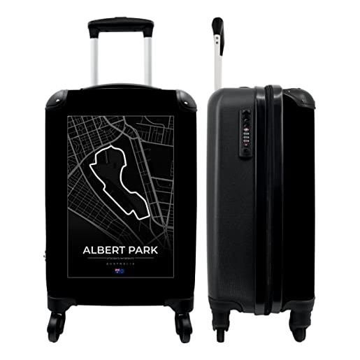 NoBoringSuitcases.com® valigia trolley bagaglio a mano piccola valigia da viaggio con 4 ruote - f1 - circuito - albert park - australia - bianco e nero - bagaglio da tavola