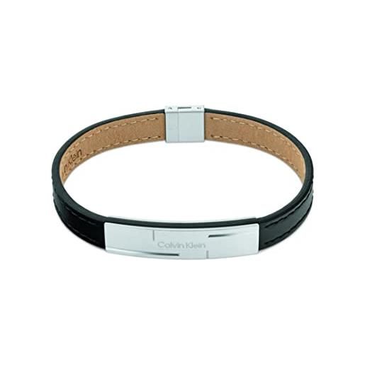 Calvin Klein braccialetto in pelle da uomo collezione grid nero - 35000056