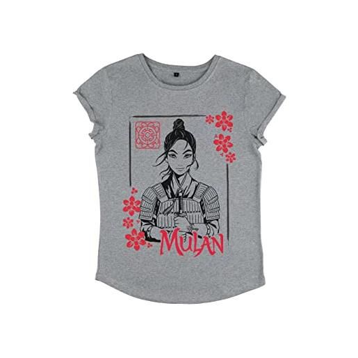 Disney live action ink line mulan-maglietta a maniche corte da donna t-shirt, grigio melange, s