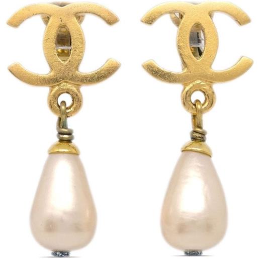 CHANEL Pre-Owned - orecchini a clip cc con finte perle 1995 - donna - placcatura in oro/perle - taglia unica