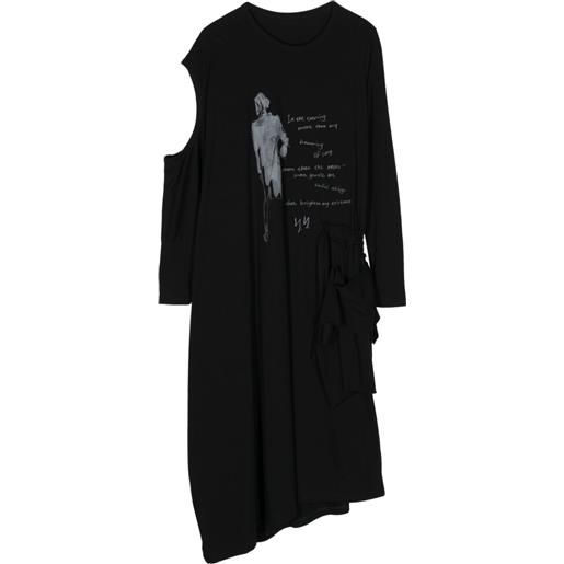 Yohji Yamamoto slogan-print asymmetric dress - nero
