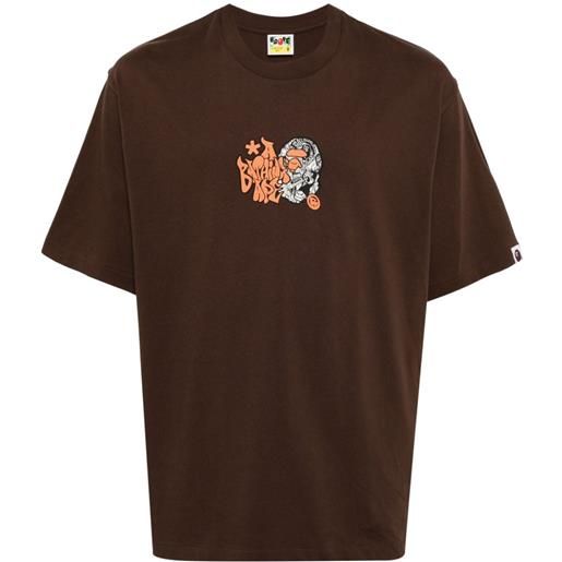 A BATHING APE® logo-print cotton t-shirt - marrone