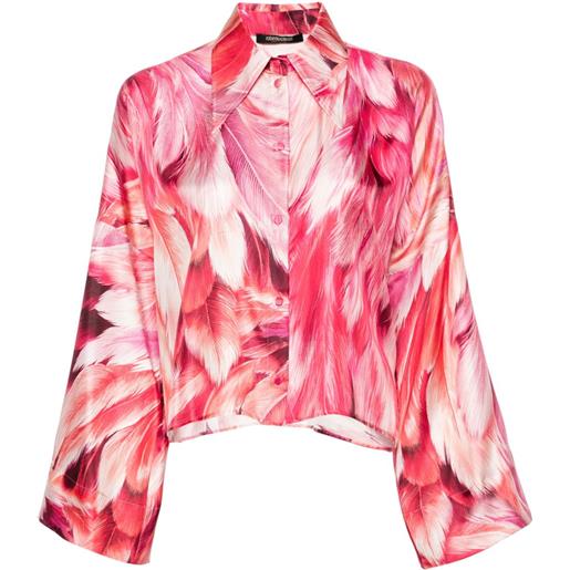 Roberto Cavalli feather-print cropped shirt - rosa