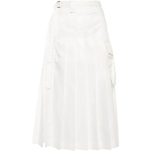 sacai pleated belted midi skirt - bianco