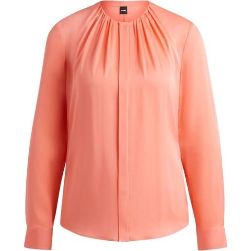 BOSS blusa con scollo arricciato - arancione