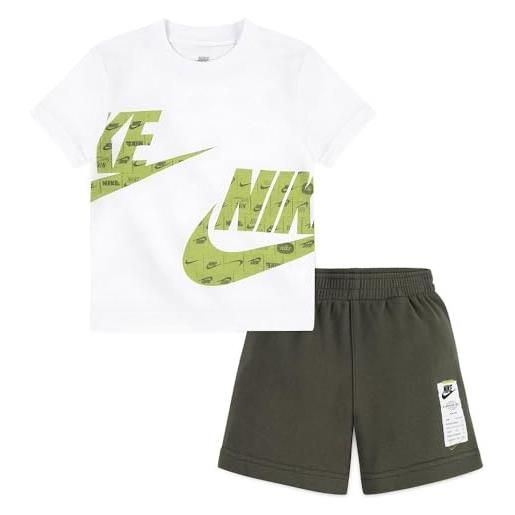 Nike completo bambino b nsw club slpty ft short set cargo 86l775-f84 (bianco, 5-6 anni)
