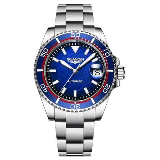 TYBERLEY orologi automatici da uomo 41mm in acciaio inox diving impermeabile orologio da polso meccanico per gli uomini, con calendario e luminoso (silver blue gj16199d)
