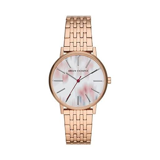 Armani Exchange orologio da donna, movimento al quarzo a tre lancette, cassa in acciaio inossidabile oro rosa 36 mm con bracciale in acciaio inossidabile, ax5589